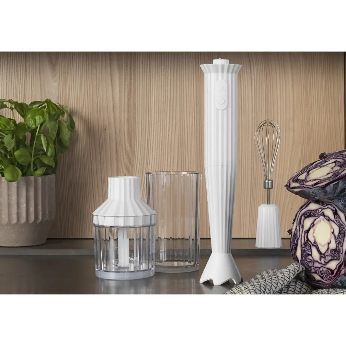 Alessi Stabmixer-Set 4-tlg. Plissé weiß