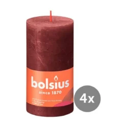 Bolsius 4er Pack Stumpenkerze 130/68 Rustik Shine samtrot 47