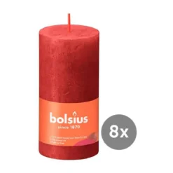 Bolsius 8er Pack Stumpenkerze 100/50 Rustik Shine zartes rot 41