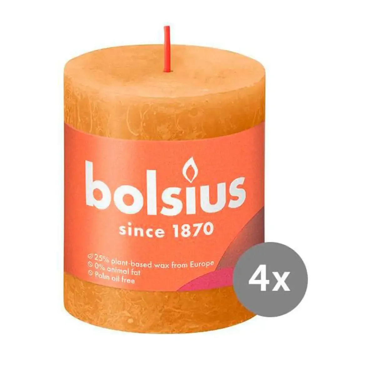 Bolsius 4er Pack Stumpenkerze 80/68 Rustik Shine honigwabengelb 19