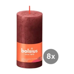 Bolsius 8er Pack Stumpenkerze 100/50 Rustik Shine samtrot 47