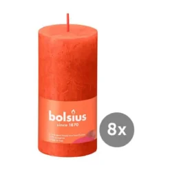 Bolsius 8er Pack Stumpenkerze 100/50 Rustik Shine herbstliches orange 35