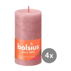 Bolsius 4er Pack Stumpenkerze 130/68 Rustik Shine eschen rose 39