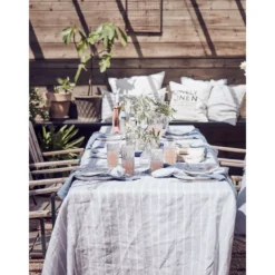 Lovely Linen Tischdecke 145x250 cm Misty Stripe Sky