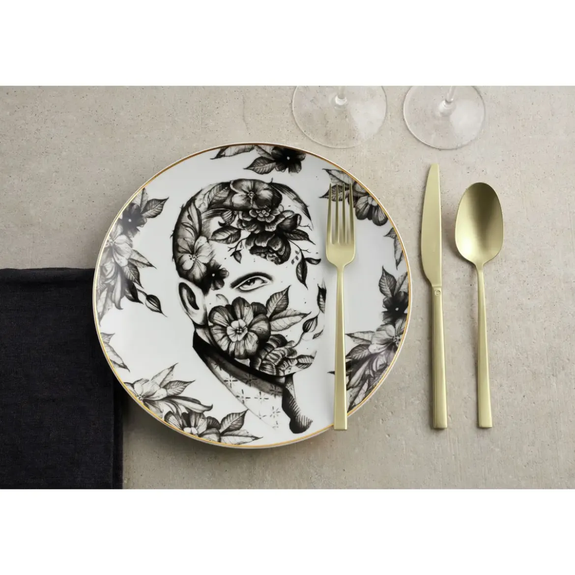 Sambonet Besteck-Set 60-tlg. Rock Antique PVD Champagne